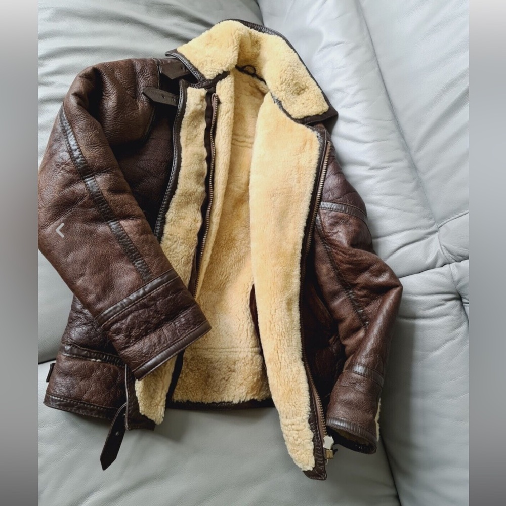 Toff London Jacket Wool Shearling  Leather Distressed Brown Jacket